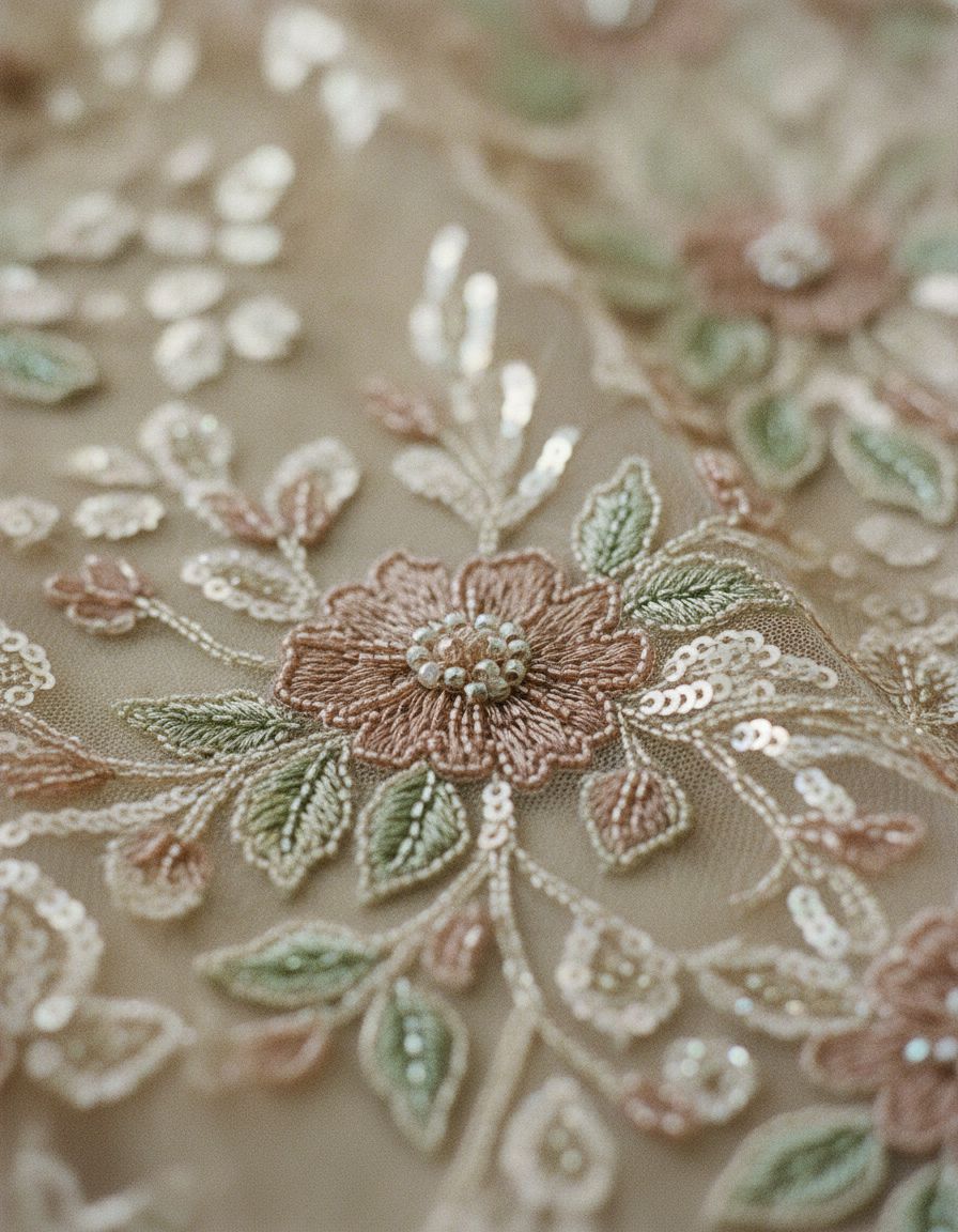 Renda bermanik warna champagne
