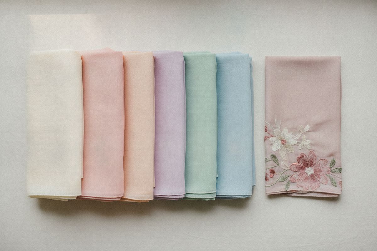 Tudung berlipat dalam warna pastel yang sepadan