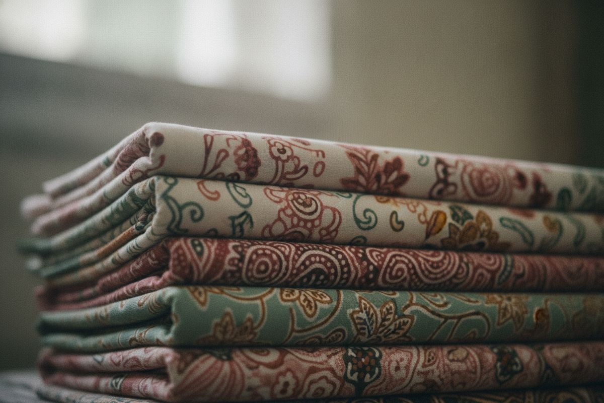 Timbunan kain batik berlipat