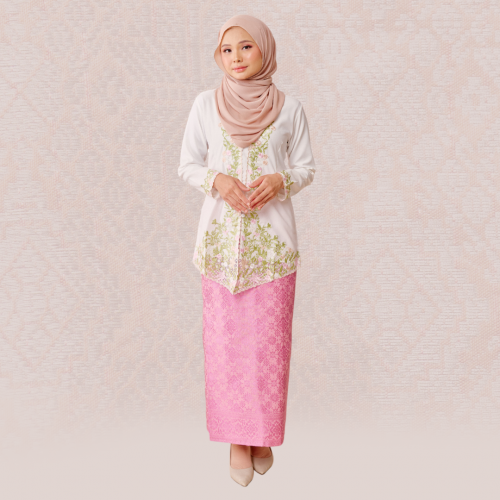 (SET) Kebaya Eshal White X Pario Embun Pink (FREE SHIPPING)