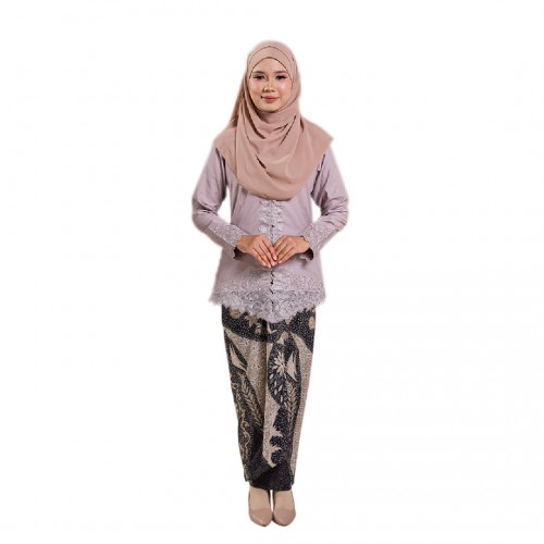 (SET) KEBAYA ZAINUN 2.0 ASH GREY X QASEH CHOC