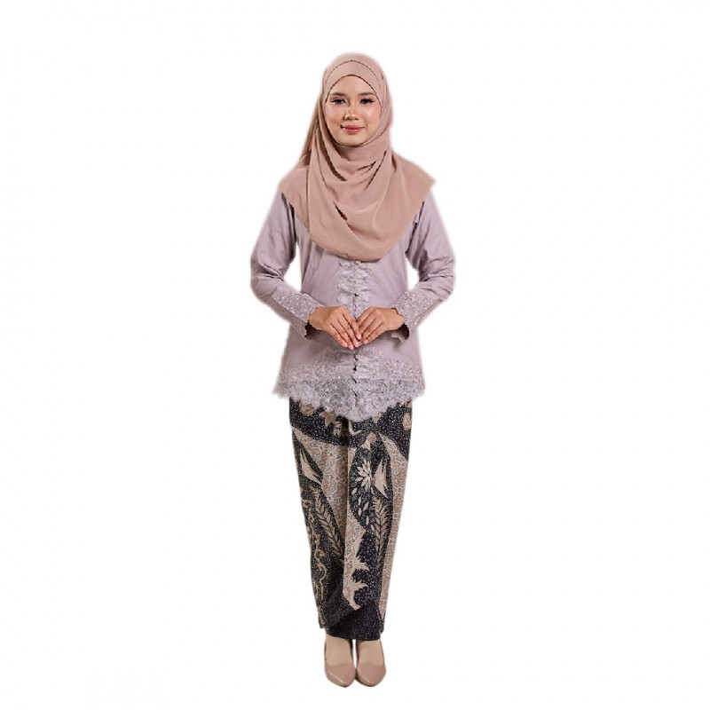 (SET) KEBAYA ZAINUN 2.0 ASH GREY X QASEH CHOC