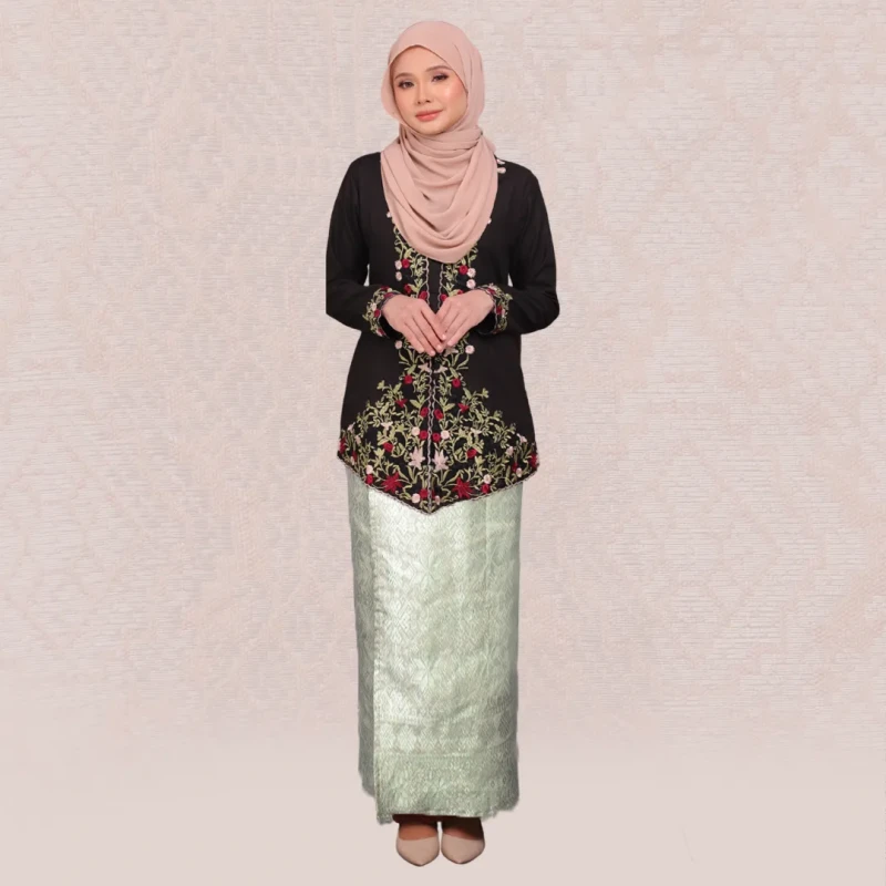 (SET) Kebaya Eshal Black x Pario Embun Green (FREE SHIPPING)